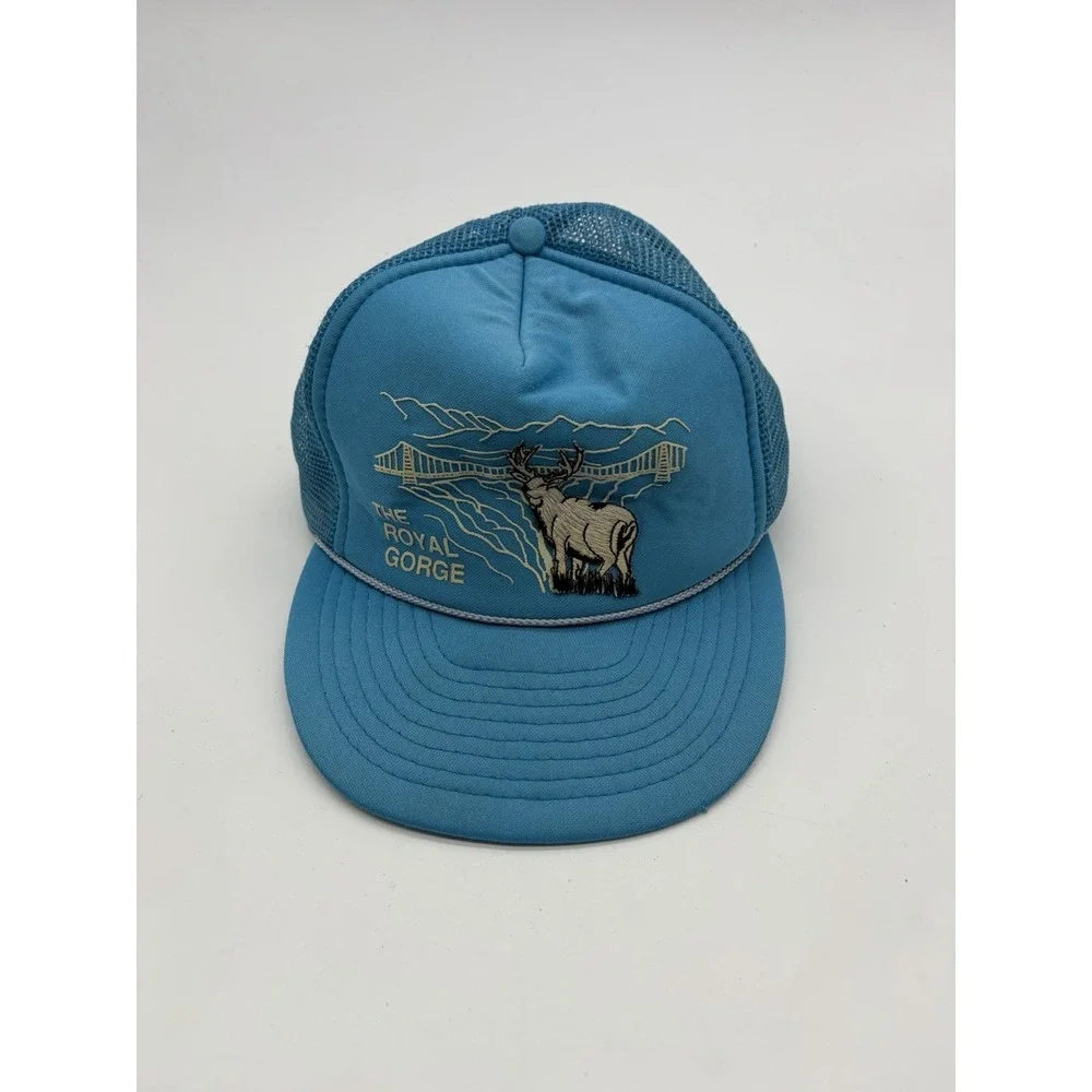 VTG Royal Gorge Blue Snapback Elk Bridge Print Braid Trucker Hat Cap
